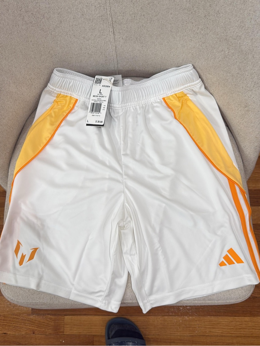 adidas kids White Athletic Shorts with Yellow and Orange Accents